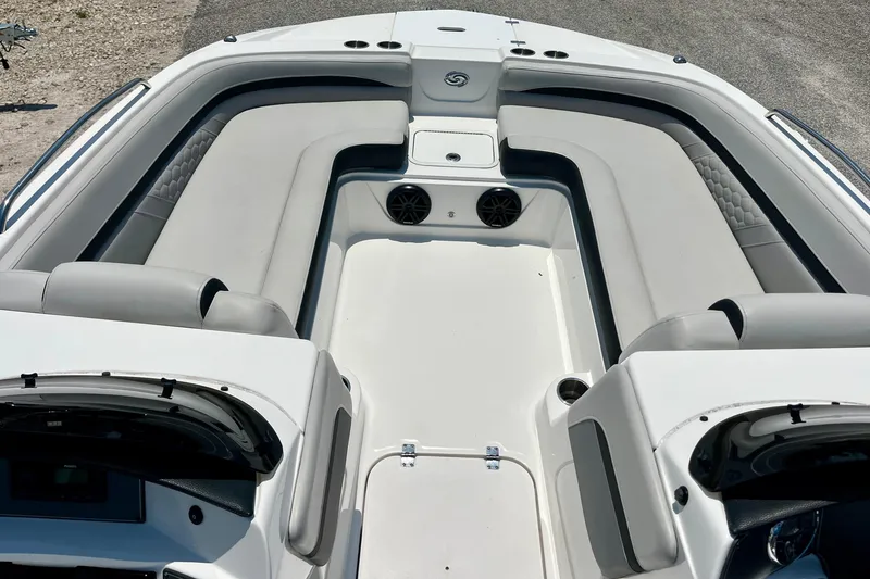 Slide: The Image of 2024 Hurricane Sundeck Sport 218 OB boat interior with spacious seating and modern design. - 14