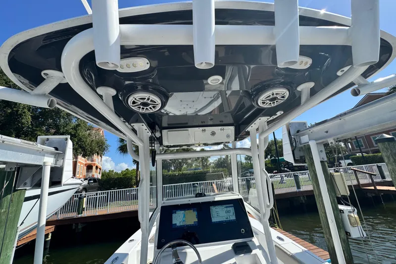 Slide: The Image of 2021 Sportsman Masters 267 Bay Boat with advanced navigation and audio system. - 13
