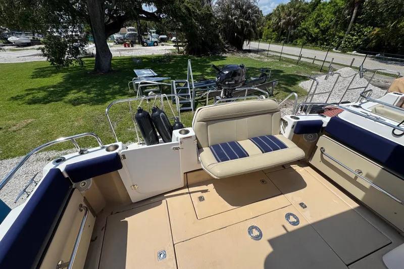 Slide: The Image of 2019 Ranger Tugs R-29 CB boat deck with seating and outdoor equipment. - 13