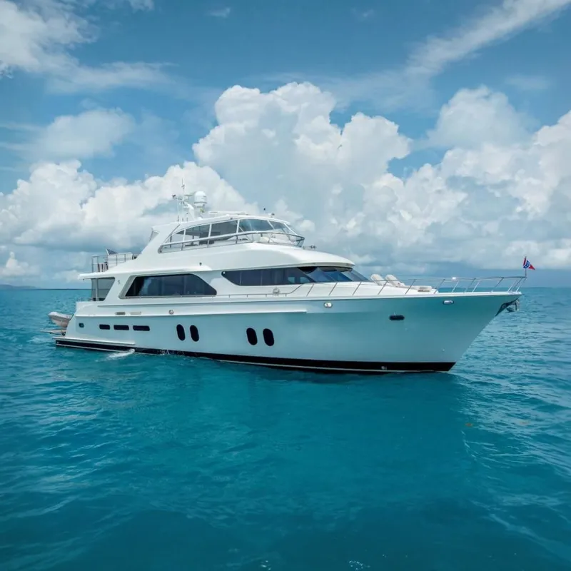 The Image of 2018 Cheoy Lee Bravo 78 Sport Motor Yacht cruising on clear blue ocean. - 0