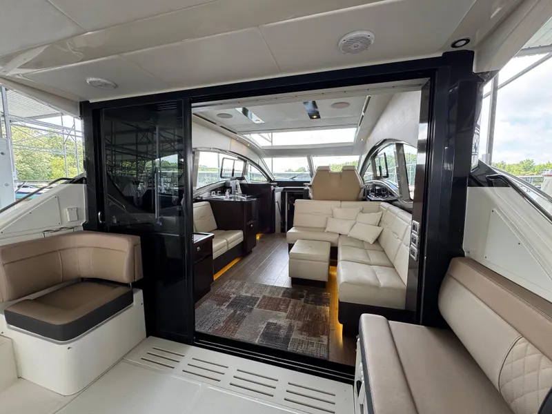 Slide: The Image of Luxurious interior of 2017 Sea Ray Sundancer 400 yacht with plush seating and modern design. - 47