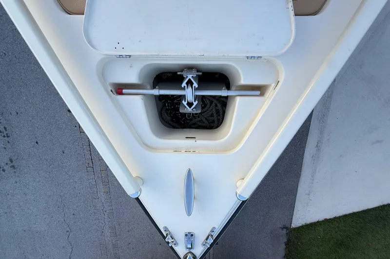 Slide: The Image of Overhead view of 2014 Custom Latitude Powerboats 28 CC anchor compartment. - 41