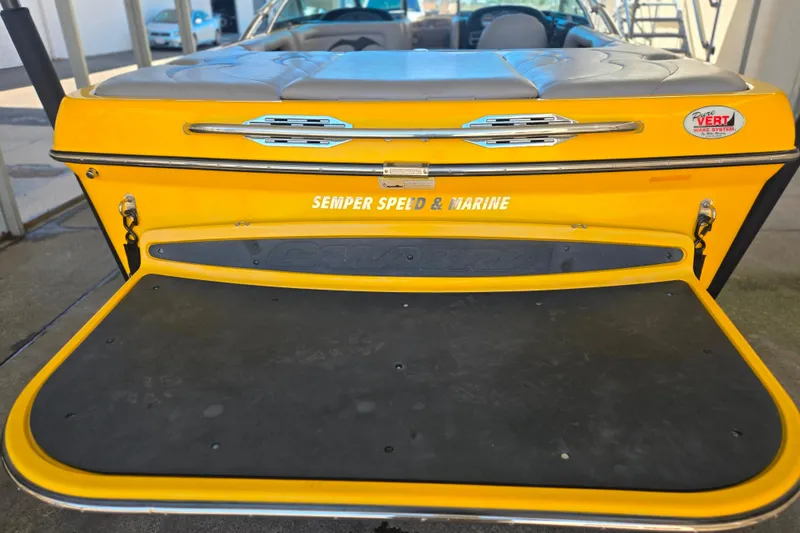 Slide: The Image of 2007 Calabria CAL AIR PRO V boat with yellow deck and "Semper Speed & Marine" branding. - 16