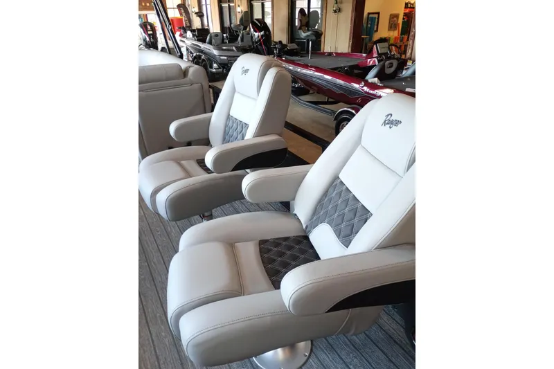 Slide: The Image of Luxurious seating in a 2026 Ranger 223FC boat, featuring elegant design and comfort. - 3