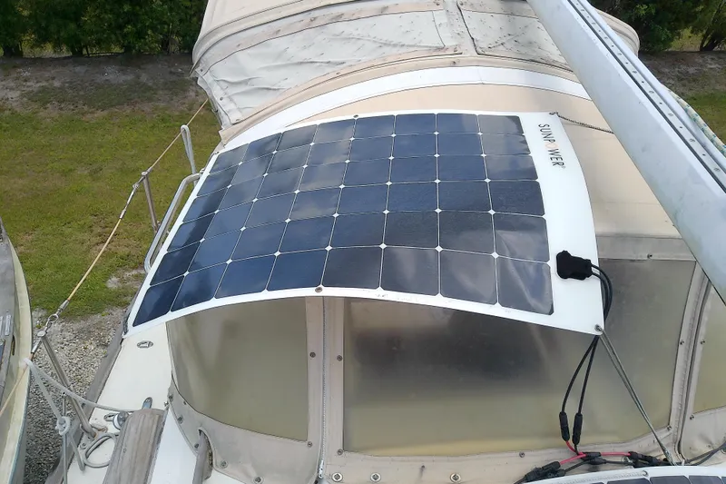 Slide: The Image of 1981 Sea Sprite 34 sailboat with solar panel installed on deck. - 11