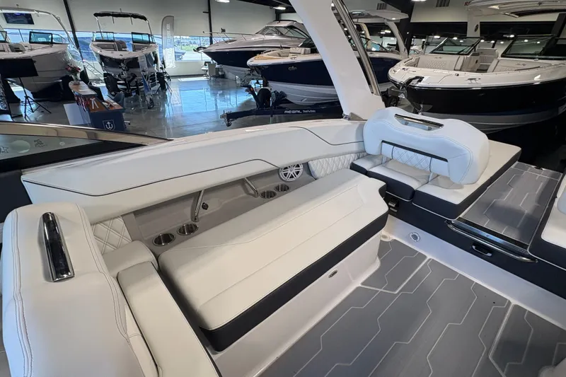 Slide: The Image of Luxurious interior of a 2027 Regal LS6 boat with elegant seating and modern design. - 15