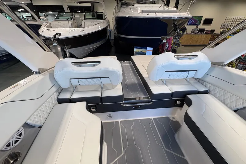 Slide: The Image of Luxurious interior of 2027 Regal LS6 boat with elegant seating and modern design. - 16