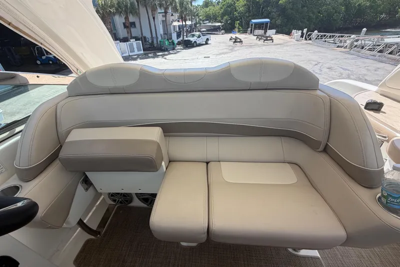 Slide: The Image of Luxurious seating on a 2016 Performance Cruiser Formula 40 boat, dockside view. - 18