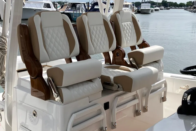 Slide: The Image of Luxury seating on a 2027 Regulator 35 boat, featuring elegant design and premium materials. - 7
