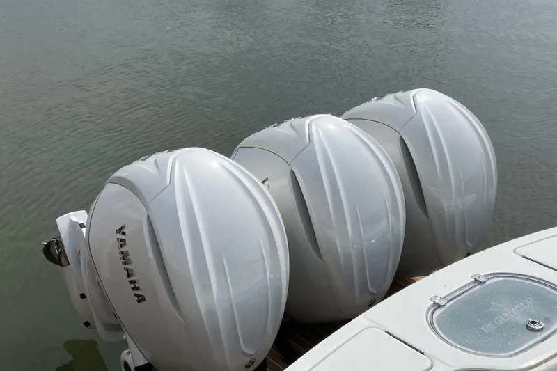 Slide: The Image of Triple Yamaha outboard engines on a 2027 Regulator 35 boat. - 10