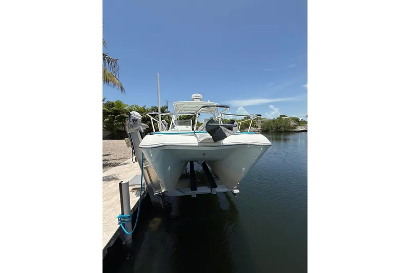 Slide: The Image of 2018 World Cat 255 DC boat docked on a sunny day. - 3