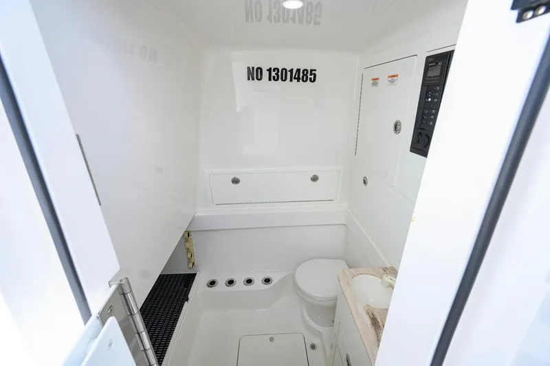 Slide: The Image of 2020 Valhalla Boatworks V-41 interior bathroom with sink and toilet. - 67