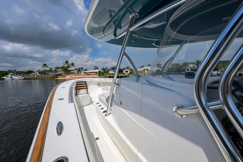 Slide: The Image of 2020 Valhalla Boatworks V-41 on water, showcasing sleek design and luxurious features. - 28