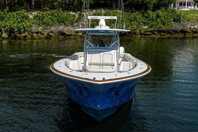 Slide: The Image of 2020 Valhalla Boatworks V-41 in water, showcasing sleek design and luxury features. - 6