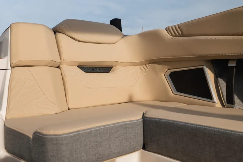 Slide: The Image of Luxurious beige seating in 2026 MasterCraft XStar 23 boat interior. - 39