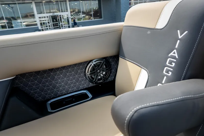 Slide: The Image of Interior of 2026 Viaggio Z24S featuring stylish seating and integrated speaker system. - 17