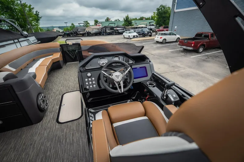 Slide: The Image of Luxurious interior of 2026 Viaggio Diamante UWA 26 boat with modern dashboard and seating. - 18