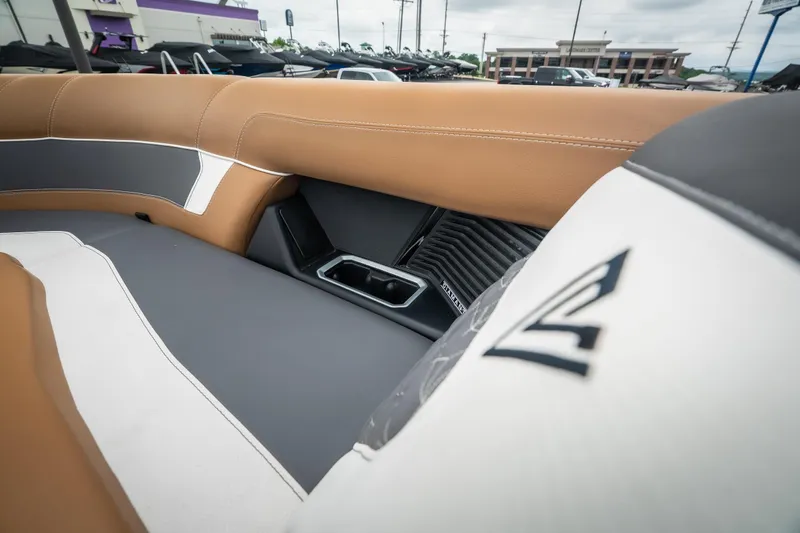 Slide: The Image of Luxurious interior of 2026 Viaggio Diamante UWA 26 boat with tan and gray seating. - 33