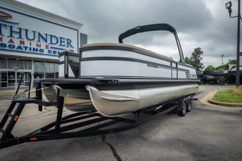 Slide: The Image of 2026 Viaggio D26U pontoon boat on trailer at Thunder Marine Boating Center. - 13