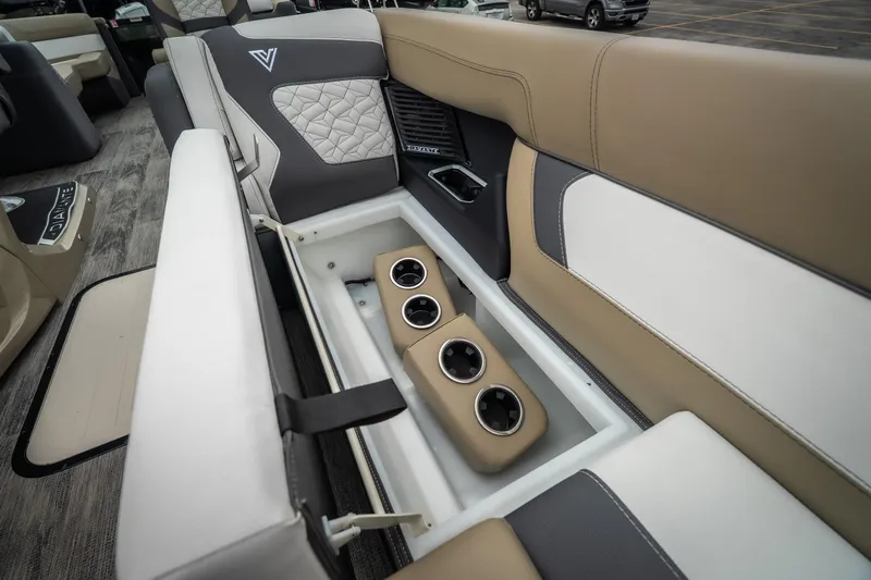 Slide: The Image of Luxurious seating with integrated cup holders in 2026 Viaggio D26U boat interior. - 28
