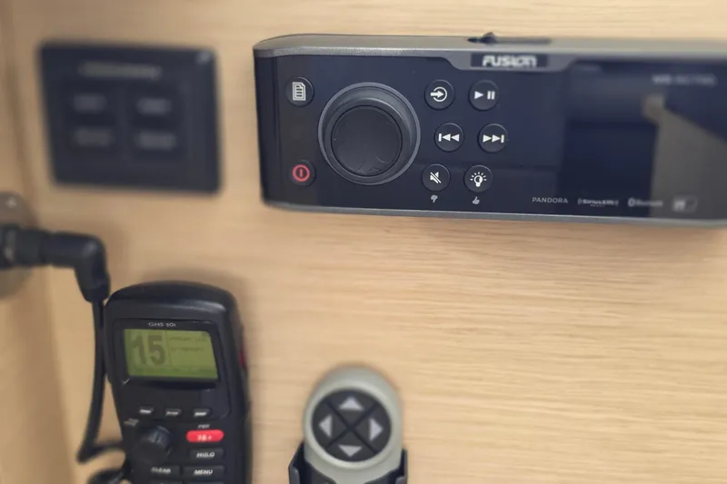Slide: The Image of Control panel and radio equipment on a 2018 Fountaine Pajot Motor Yacht 44. - 40