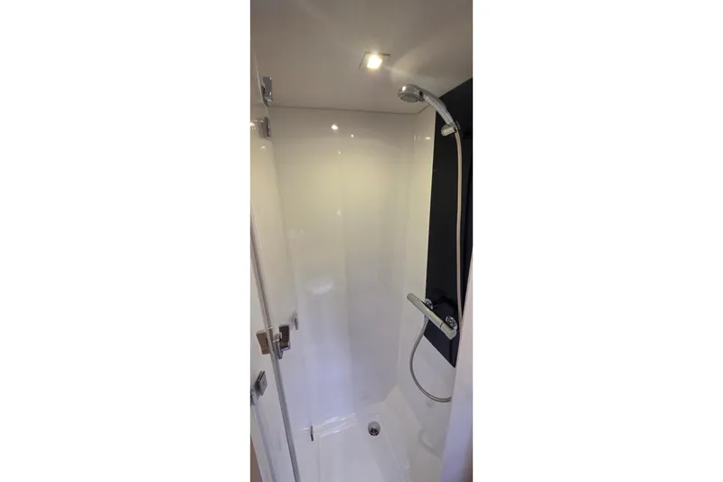Slide: The Image of Shower area in 2018 Fountaine Pajot Motor Yacht 44, featuring modern fixtures. - 55