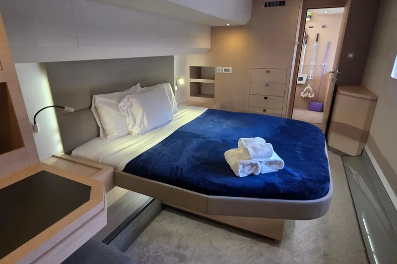 Slide: The Image of Luxurious bedroom interior of 2018 Fountaine Pajot Motor Yacht 44 with modern design. - 63