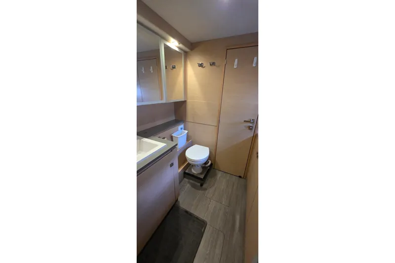 Slide: The Image of Modern bathroom interior on 2018 Fountaine Pajot Motor Yacht 44, featuring sleek design and amenities. - 65