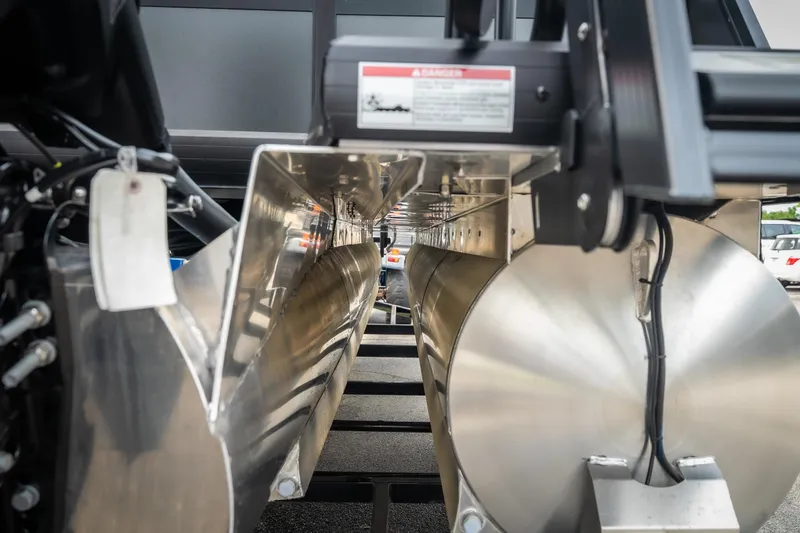 Slide: The Image of Close-up of Viaggio Lago X-U 24 pontoon boat components, showcasing sleek metallic design, 2026 model. - 37