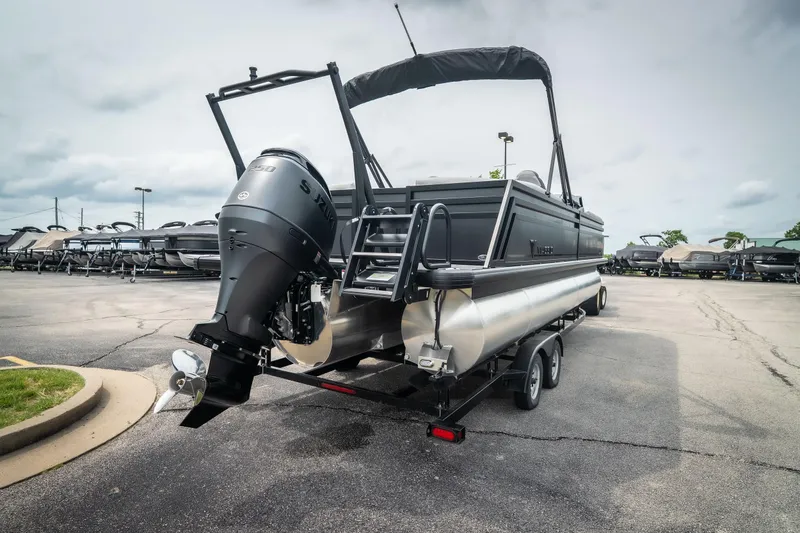 Slide: The Image of 2026 Viaggio Lago X-U 24 pontoon boat with powerful outboard motor on trailer. - 7