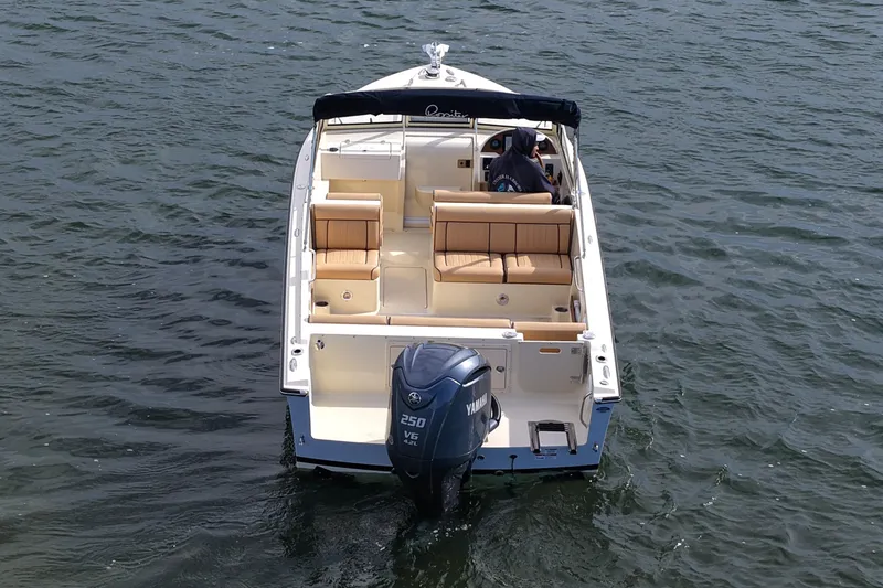 Slide: The Image of 2027 Rossiter 23 Closed Deck boat with Yamaha 250 V6 engine on water. - 13