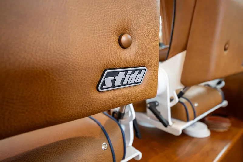 Slide: The Image of Luxurious leather seating on 2023 Sabre 45 Salon Express yacht interior. - 17