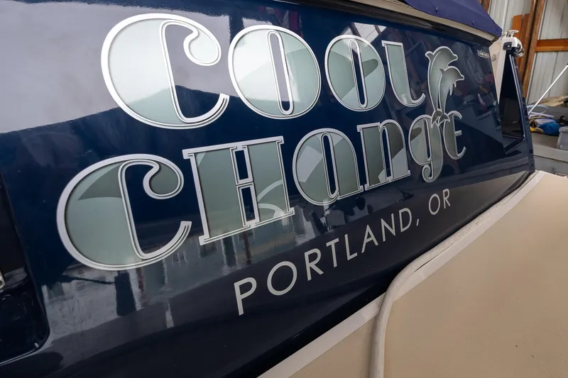 Slide: The Image of "Cool Change" boat name on 2023 Sabre 45 Salon Express, Portland, OR. - 8