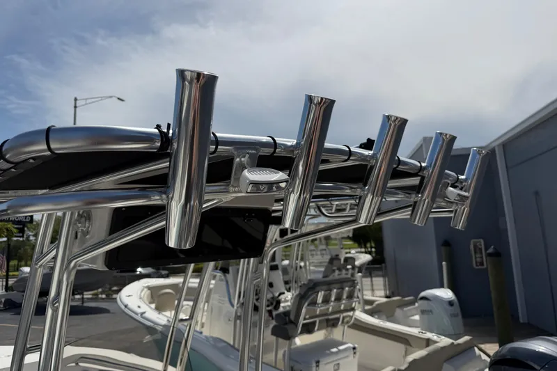 Slide: The Image of 2026 Key West 203 FS boat with stainless steel rod holders and sleek design. - 26
