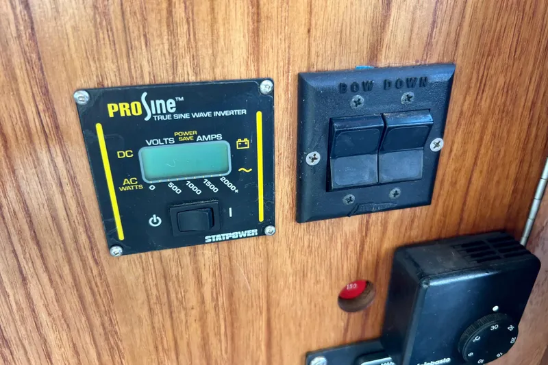 Slide: The Image of Control panel on 1985 Tollycraft 48 Cockpit Motor Yacht with ProSine inverter and switches. - 55