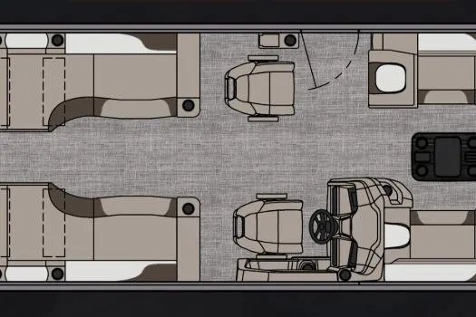 Slide: The Image of 2026 Tahoe Pontoon LTZ Quad Lounger Shift 23 interior layout, featuring spacious seating and helm. - 32