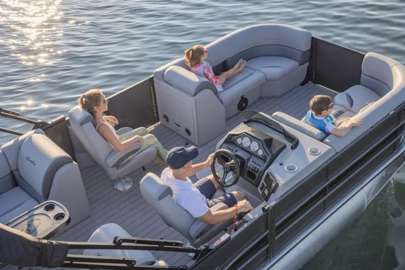 Slide: The Image of 2026 Bentley Pontoons 220 Cruise on water, featuring passengers enjoying a sunny day. - 1