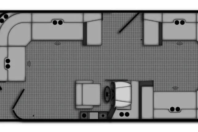 Slide: The Image of Floor plan of a 2026 Bentley Pontoons 220 Cruise boat, showcasing seating and helm layout. - 2
