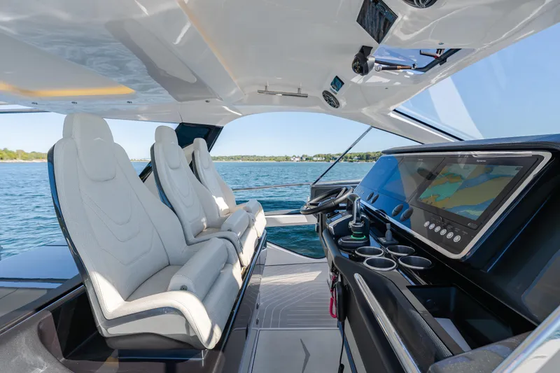Slide: The Image of Interior of 2023 Azimut Verve 47 yacht with modern helm and luxurious seating. - 20