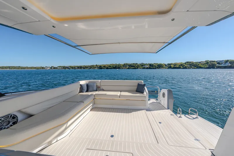 Slide: The Image of Luxurious 2023 Azimut Verve 47 yacht deck with scenic ocean view. - 5