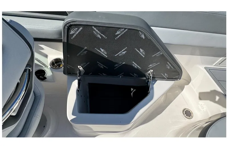 Slide: The Image of Open storage compartment in 2026 Chaparral SSX 4 boat interior. - 21