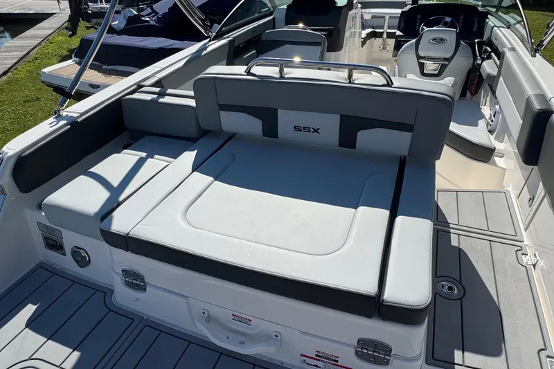 Slide: The Image of 2026 Chaparral SSX 4 boat interior with sleek seating and modern design. - 8
