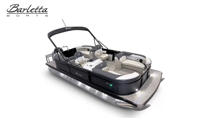 Slide: The Image of Barletta SANZA S22QC/TT 2027: Sleek pontoon boat with luxurious seating and modern design. - 2