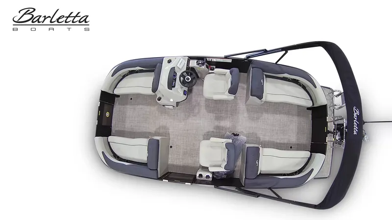 Slide: The Image of Top view of a Barletta SANZA S22QC/TT pontoon boat with gray and white seating. - 7