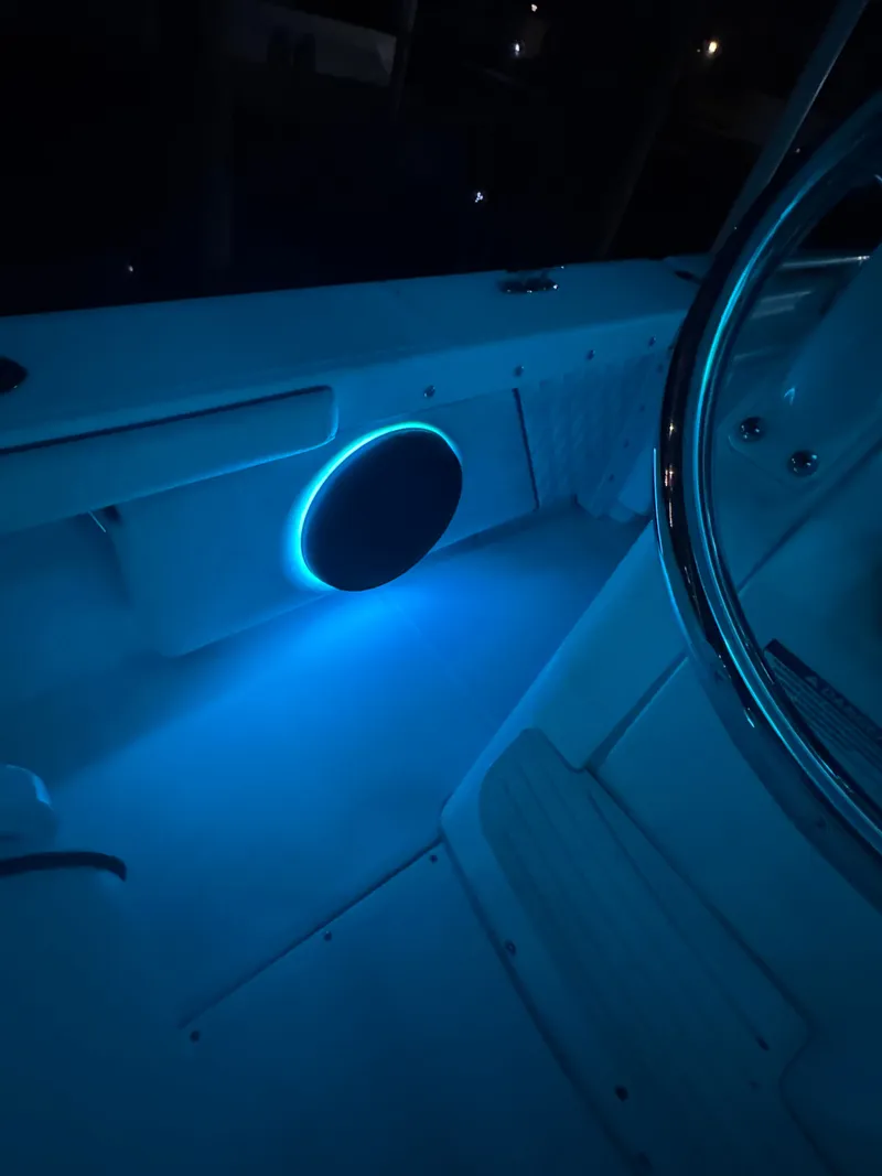 Slide: The Image of A lit speaker on a boat, surrounded by blue lighting. - 31