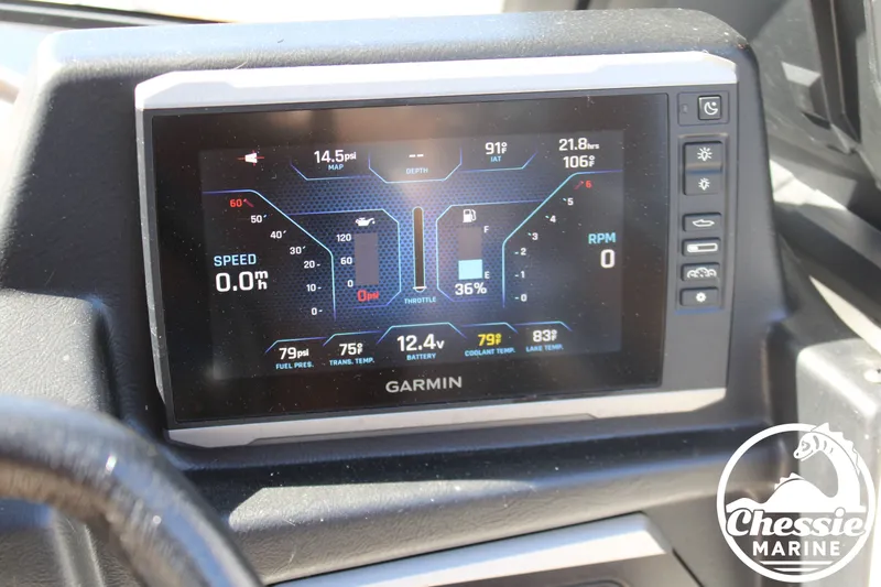 Slide: The Image of Garmin display on an Axis A245 boat, showing speed, depth, and other data. - 10