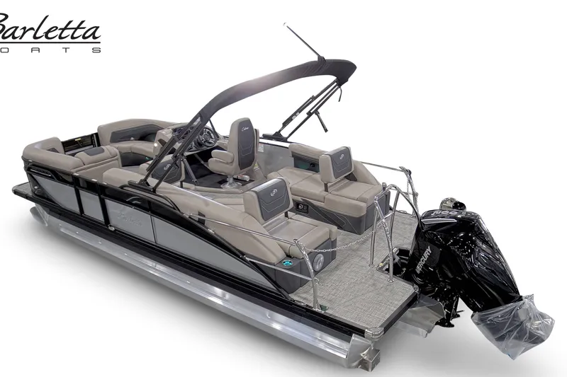 Slide: The Image of 2027 Barletta C22M pontoon boat with sleek design and comfortable seating. - 4