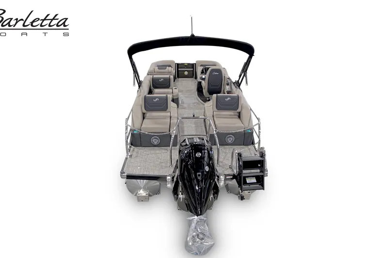Slide: The Image of 2027 Barletta C22M pontoon boat with spacious seating and sleek design. - 2