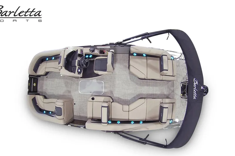 Slide: The Image of Top view of 2027 Barletta C22M pontoon boat with spacious seating and modern design. - 5