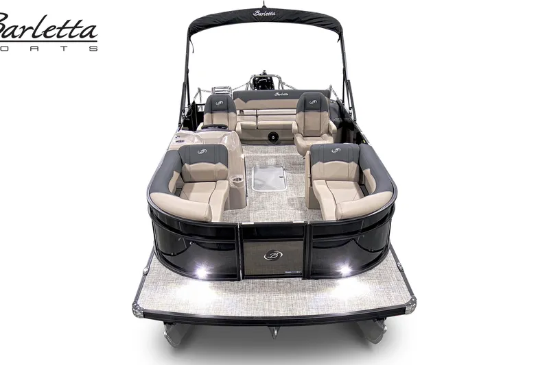 Slide: The Image of 2027 Barletta S22UC pontoon boat with luxurious seating and sleek design. - 2